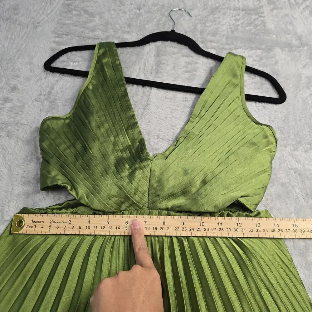 Abercrombie & Fitch Green Pleated Maxi Dress Sz S Cutout Open Back Wedding Guest - Picture 11 of 13